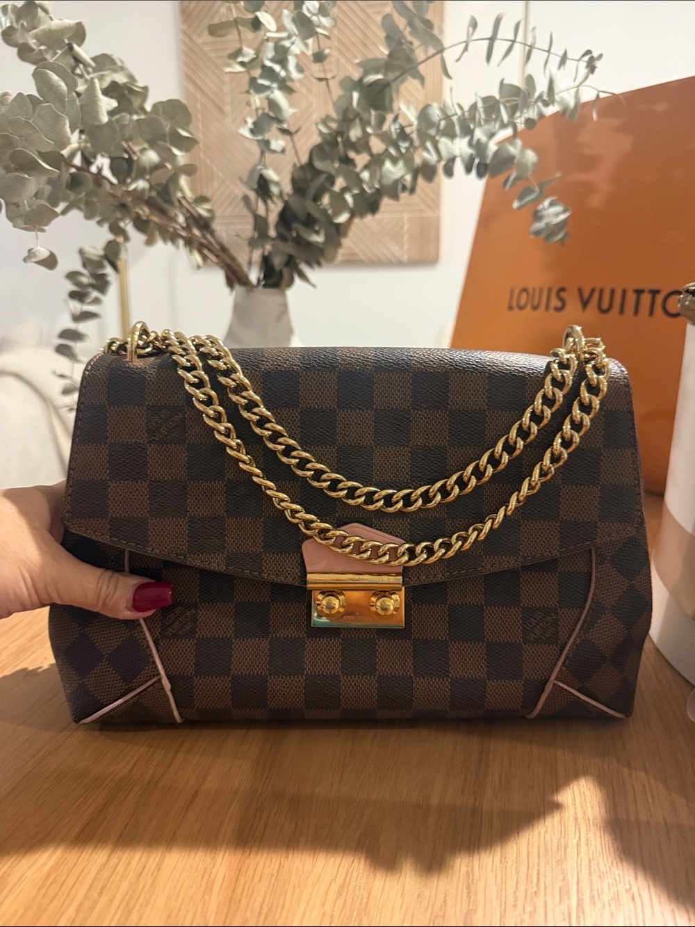 Louis Vuitton Damier Ebene Caissa Clutch/Shoulder Bag with Pink Trim and Gold - Picture 3 of 7